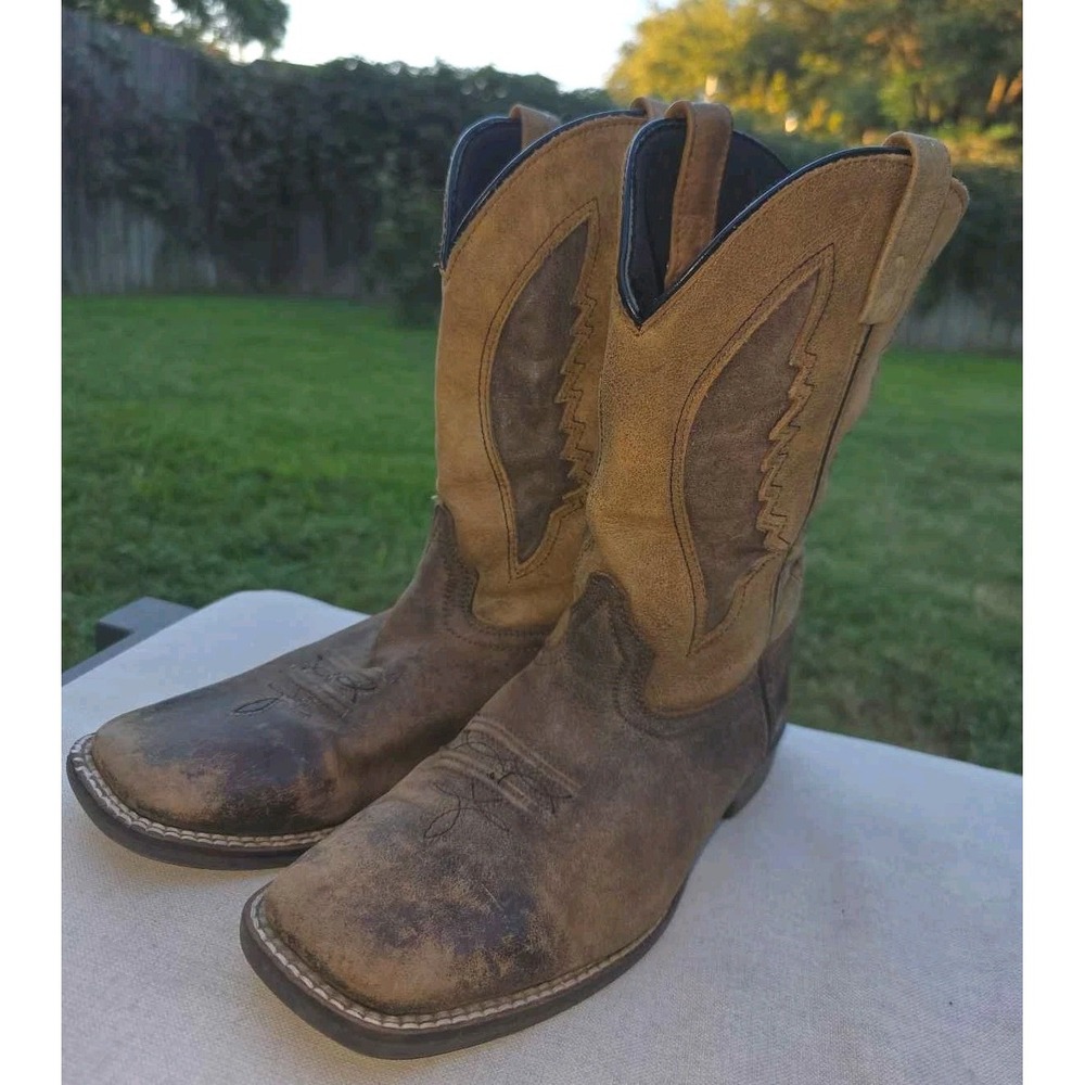 Brown Leather Square Toe Western Cowboy Boots